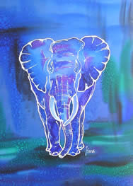 Kunstkarte - Motiv: Elefant blau-gruen