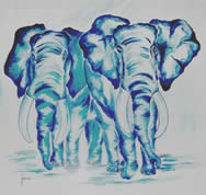 Kunstkarte - Motiv: Elefanten blau
